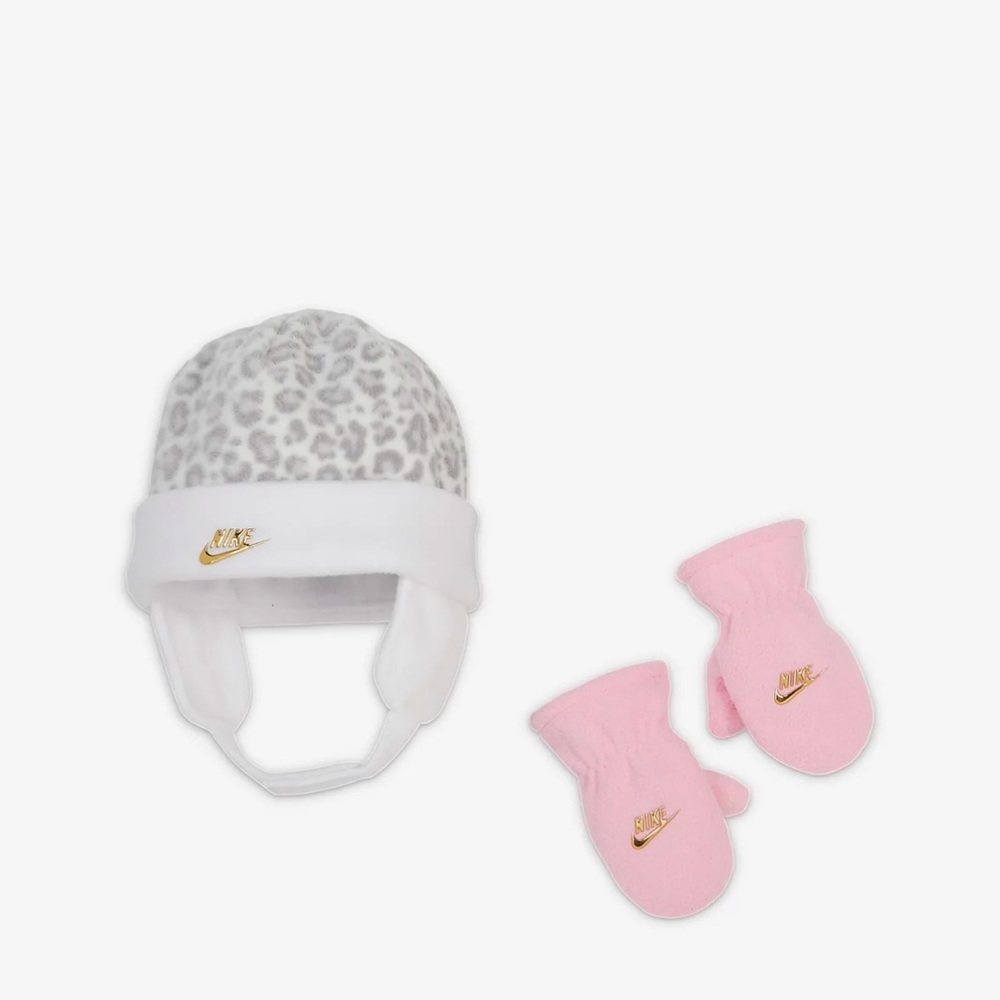 NWT Toddler Nike Leopard Trapper Hat & Mittens Set